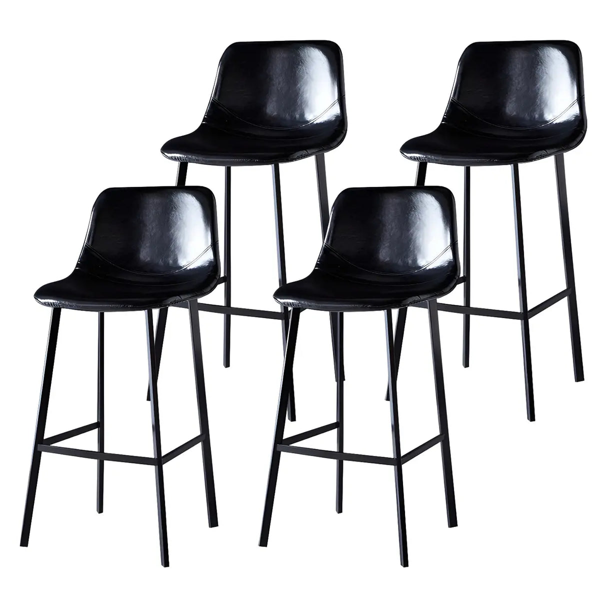 Bucket Leather Seat Low Back Iron Four Legs Bar Stool Image - 14