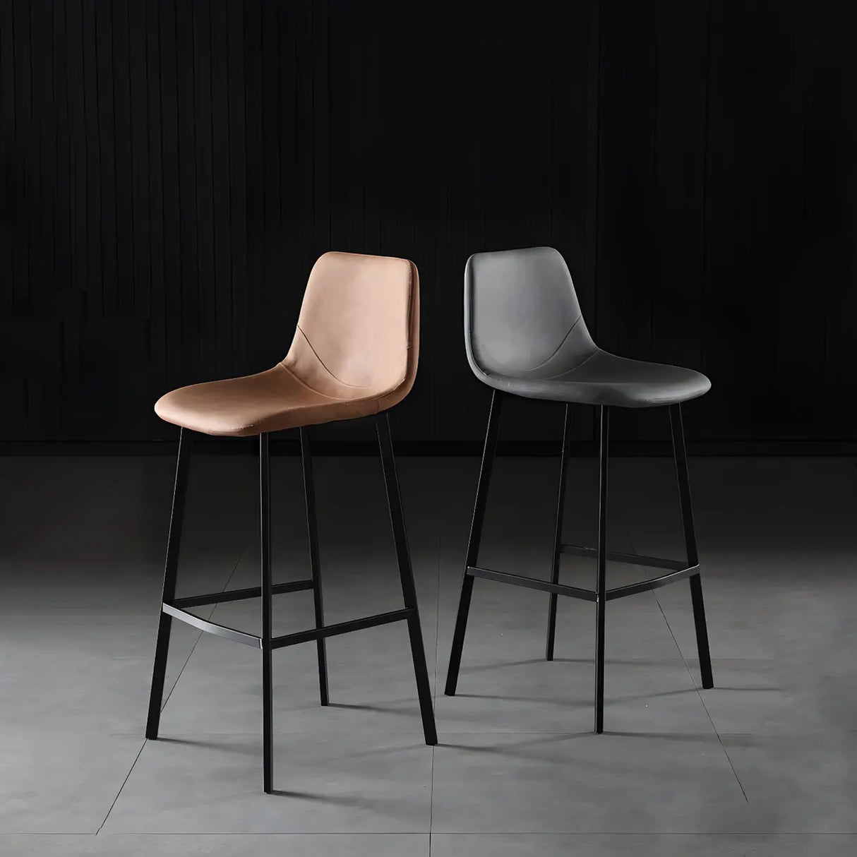 Bucket Leather Seat Low Back Iron Four Legs Bar Stool Image - 3