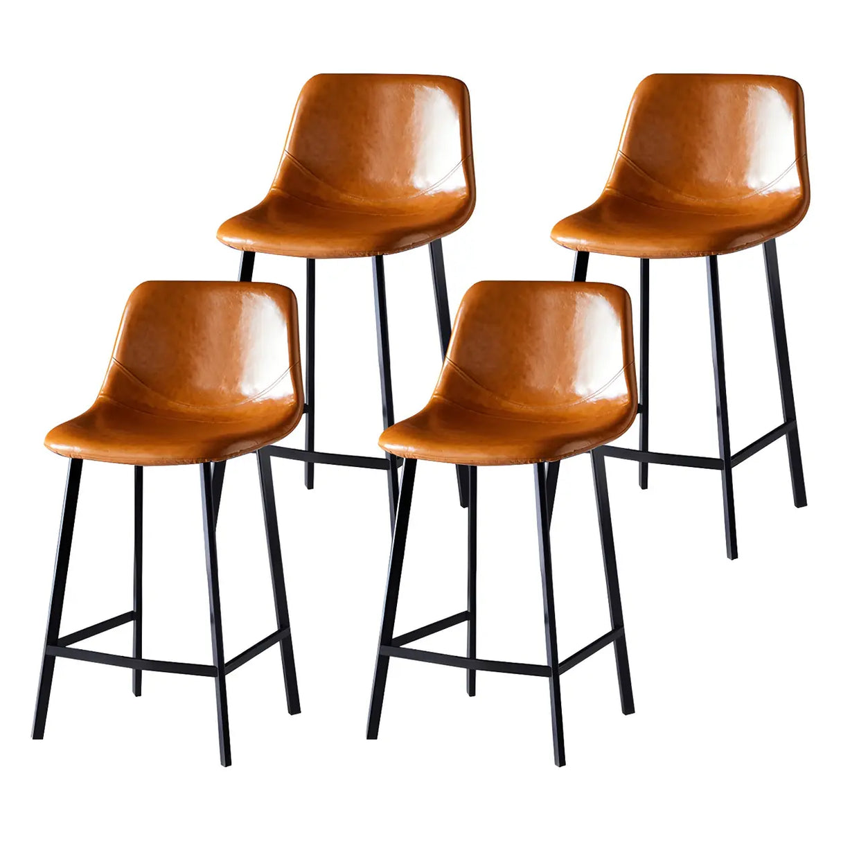 Bucket Leather Seat Low Back Iron Four Legs Bar Stool Image - 33