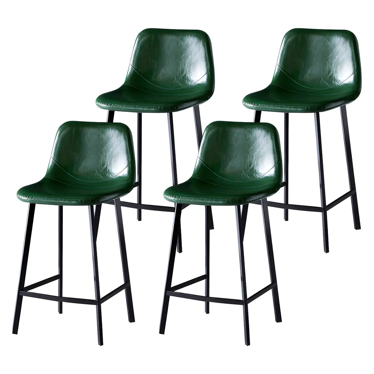 Bucket Leather Seat Low Back Iron Four Legs Bar Stool Image - 35