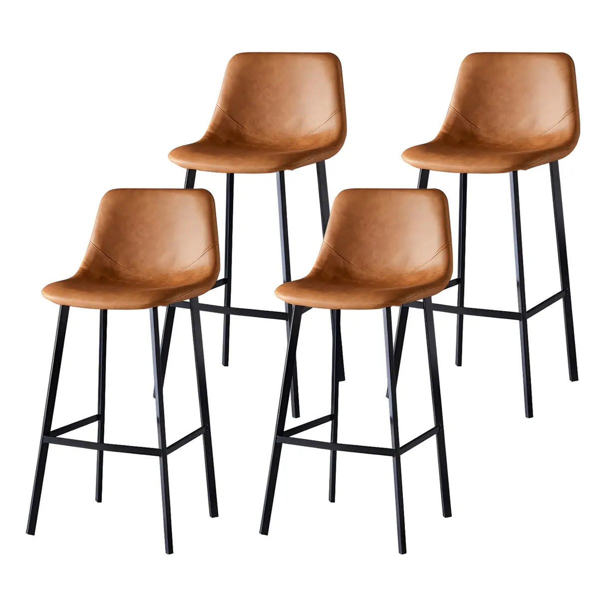 Bucket Leather Seat Low Back Iron Four Legs Bar Stool Image - 43
