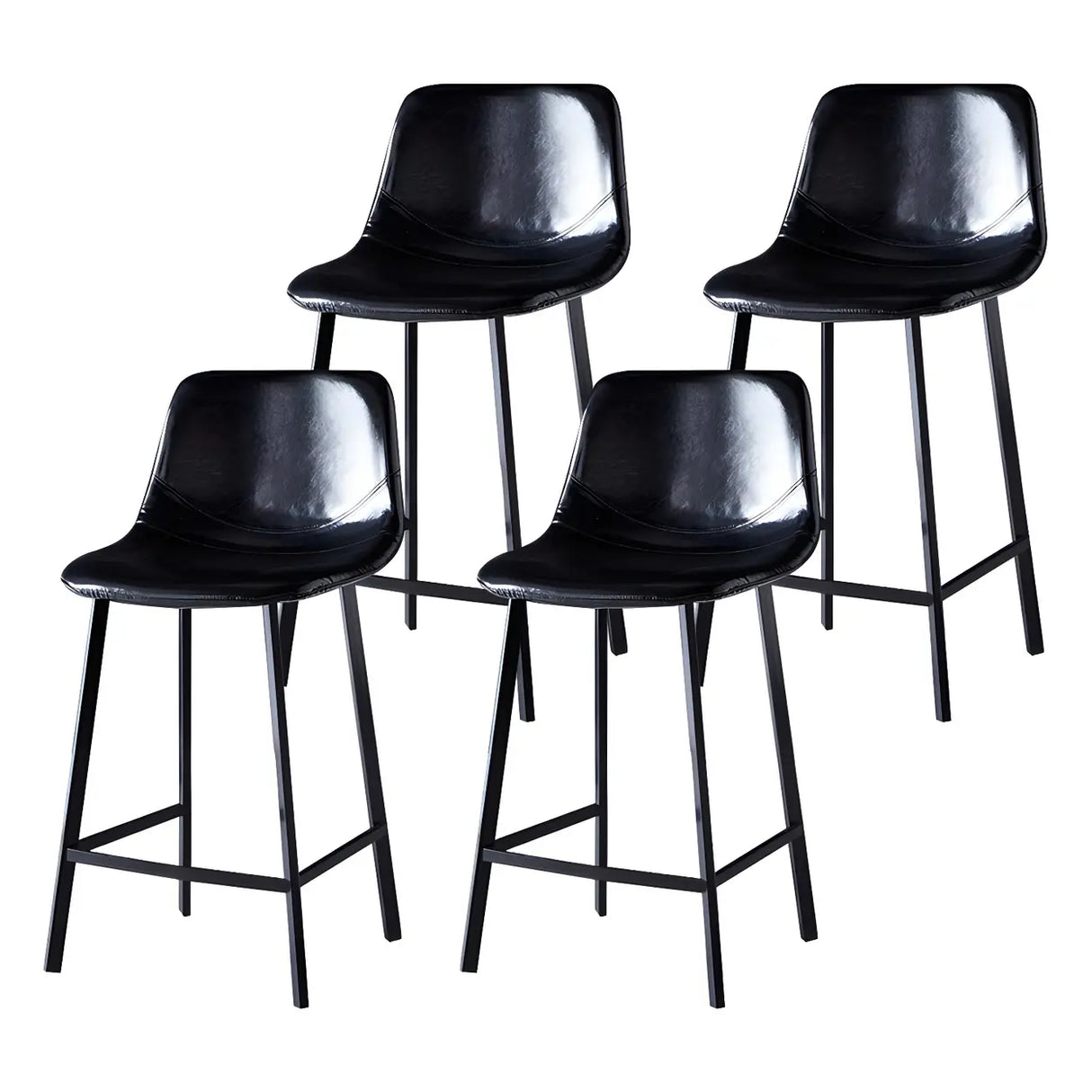 Bucket Leather Seat Low Back Iron Four Legs Bar Stool Image - 47