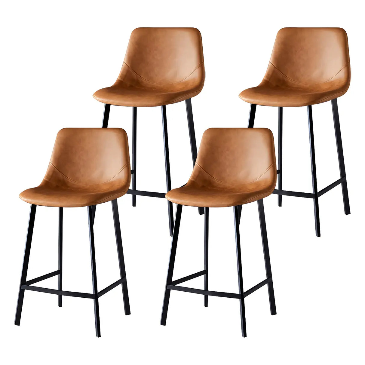 Bucket Leather Seat Low Back Iron Four Legs Bar Stool Image - 51
