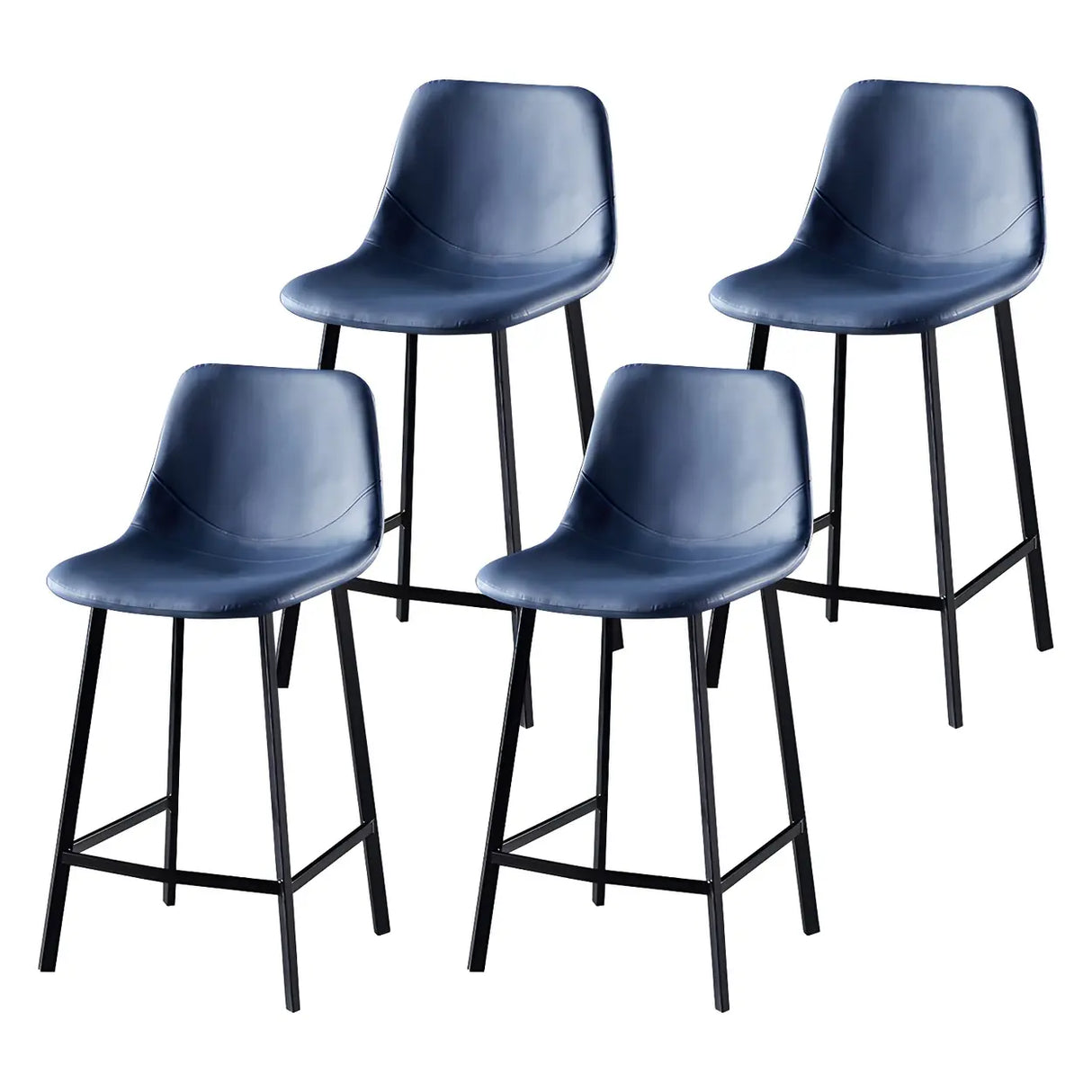 Bucket Leather Seat Low Back Iron Four Legs Bar Stool Image - 59