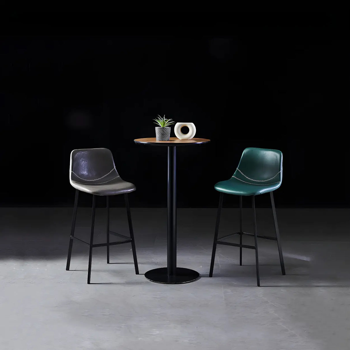 Bucket Leather Seat Low Back Iron Four Legs Bar Stool Image - 6