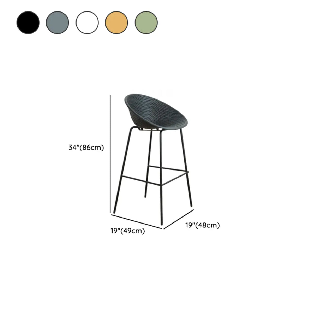 Bucket Low Back Metal Frame Bar Stool with Footrest