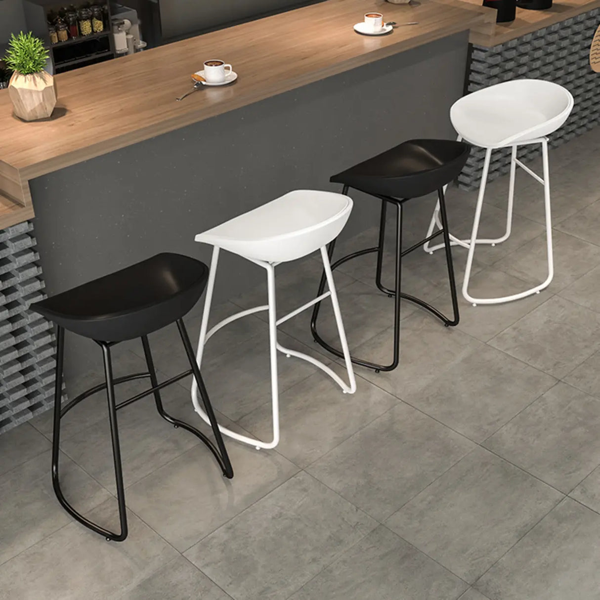 Bucket Low Back Metal Sled Base Armless Bar Stool Image - 4