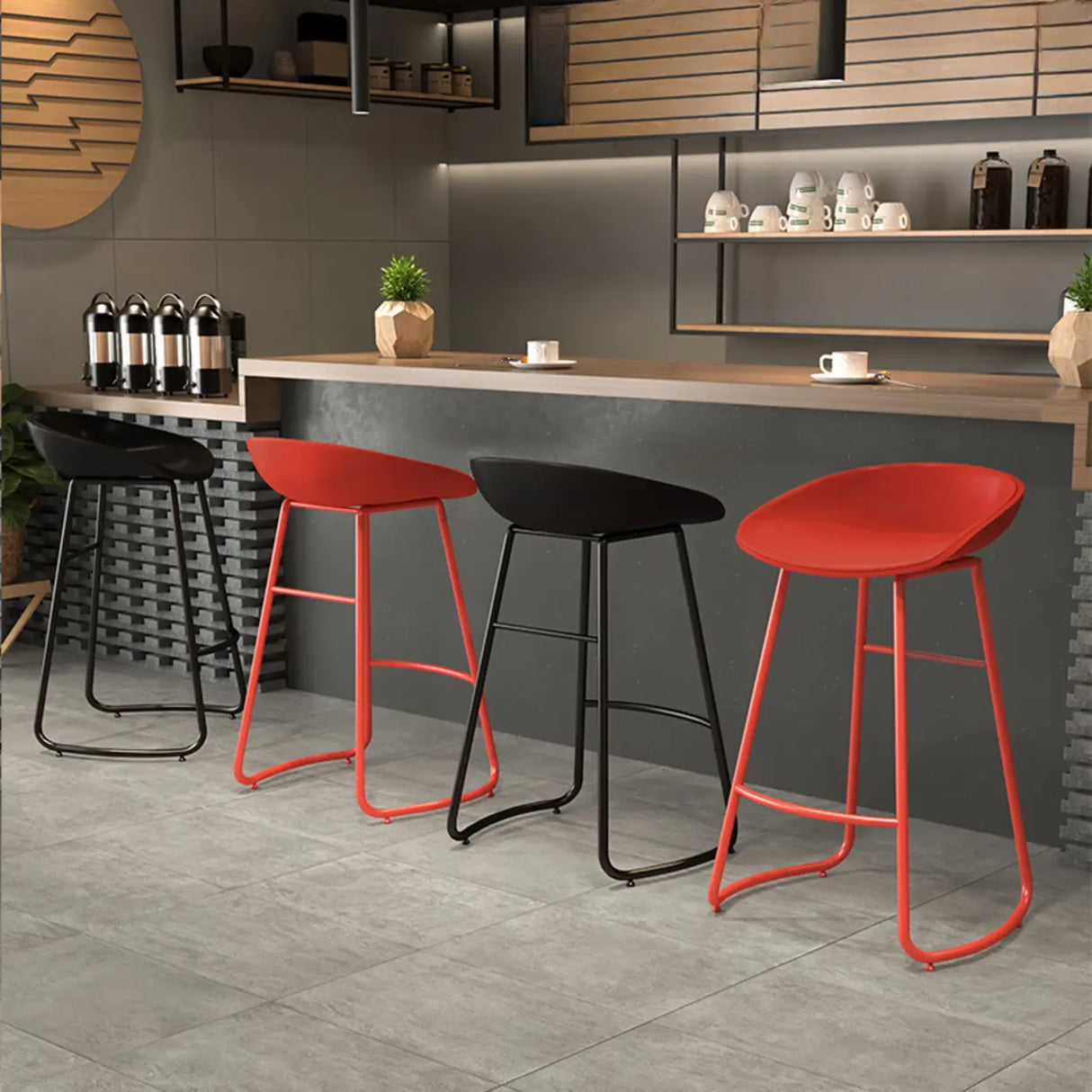 Bucket Low Back Metal Sled Base Armless Bar Stool Image - 6