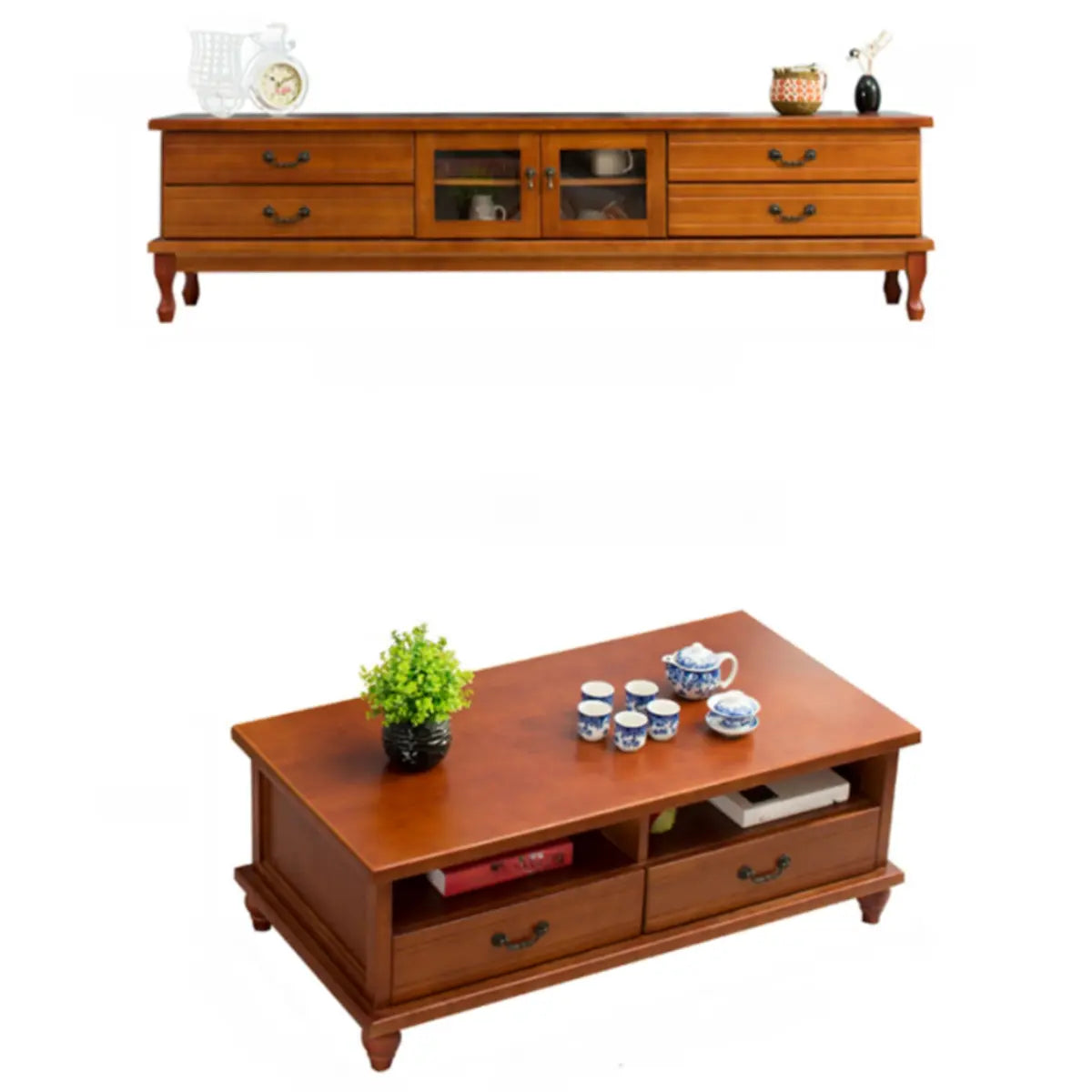 Burgundy Wooden TV Stand with Drawers and Cabinet Image - 14