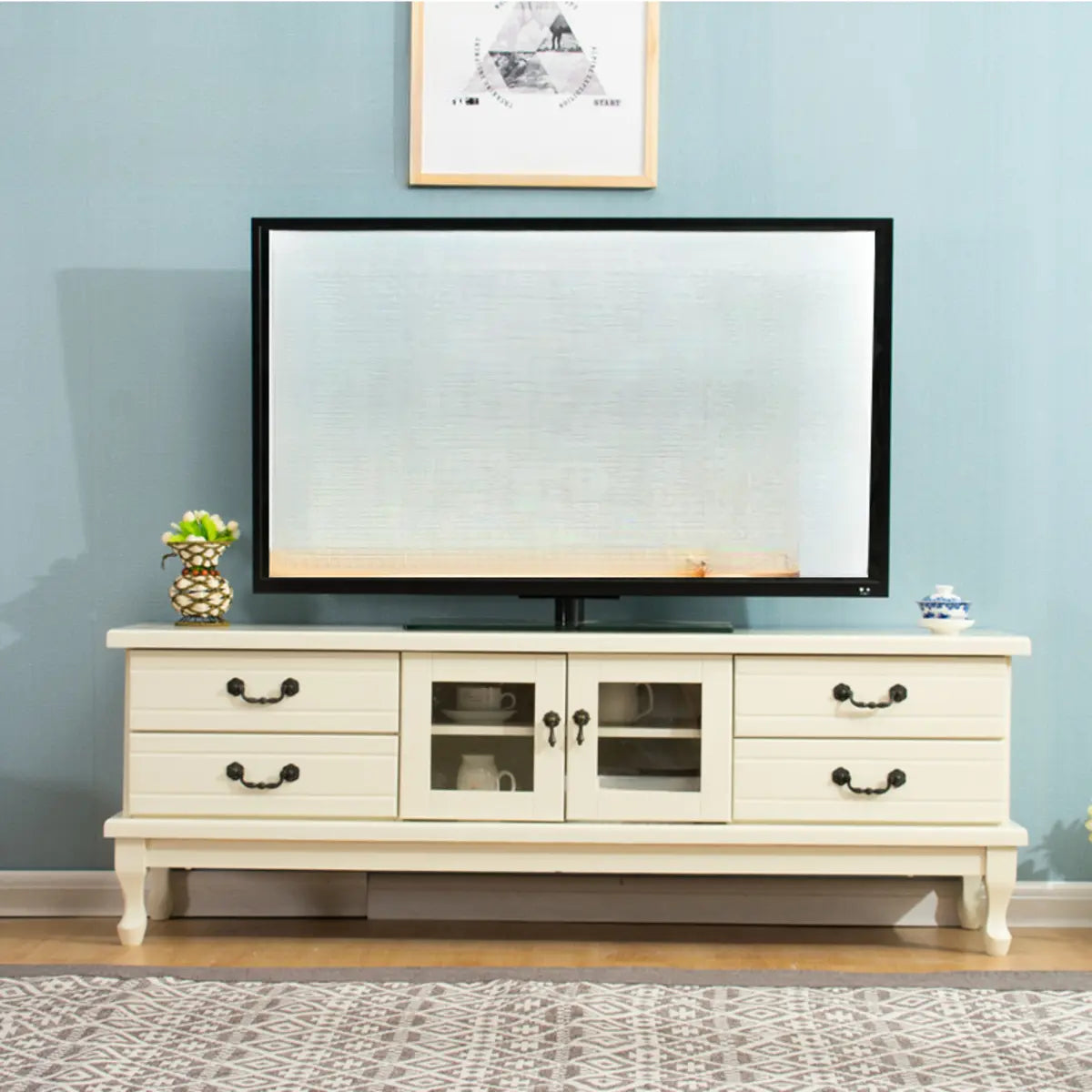 Burgundy Wooden TV Stand with Drawers and Cabinet Image - 2