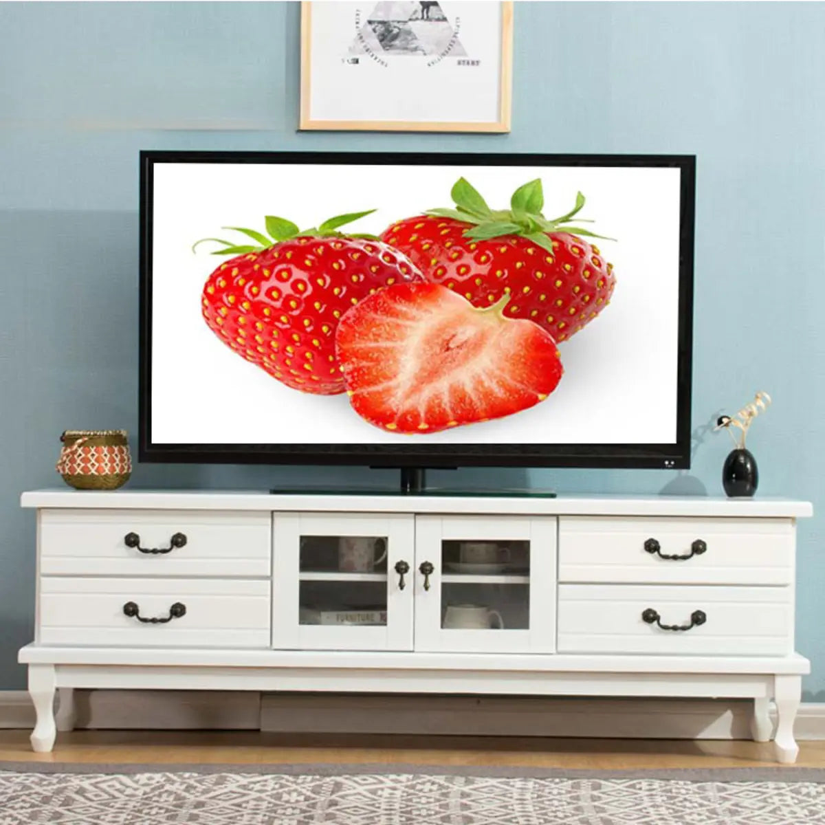 Burgundy Wooden TV Stand with Drawers and Cabinet Image - 3