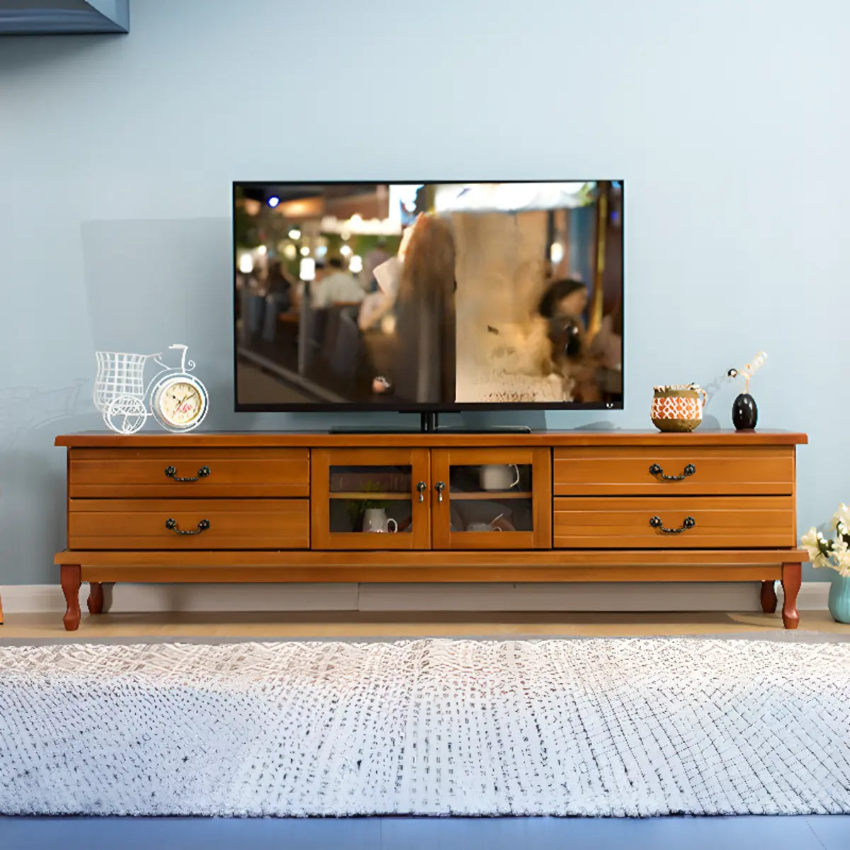 Burgundy Wooden TV Stand with Drawers and Cabinet Image - 4