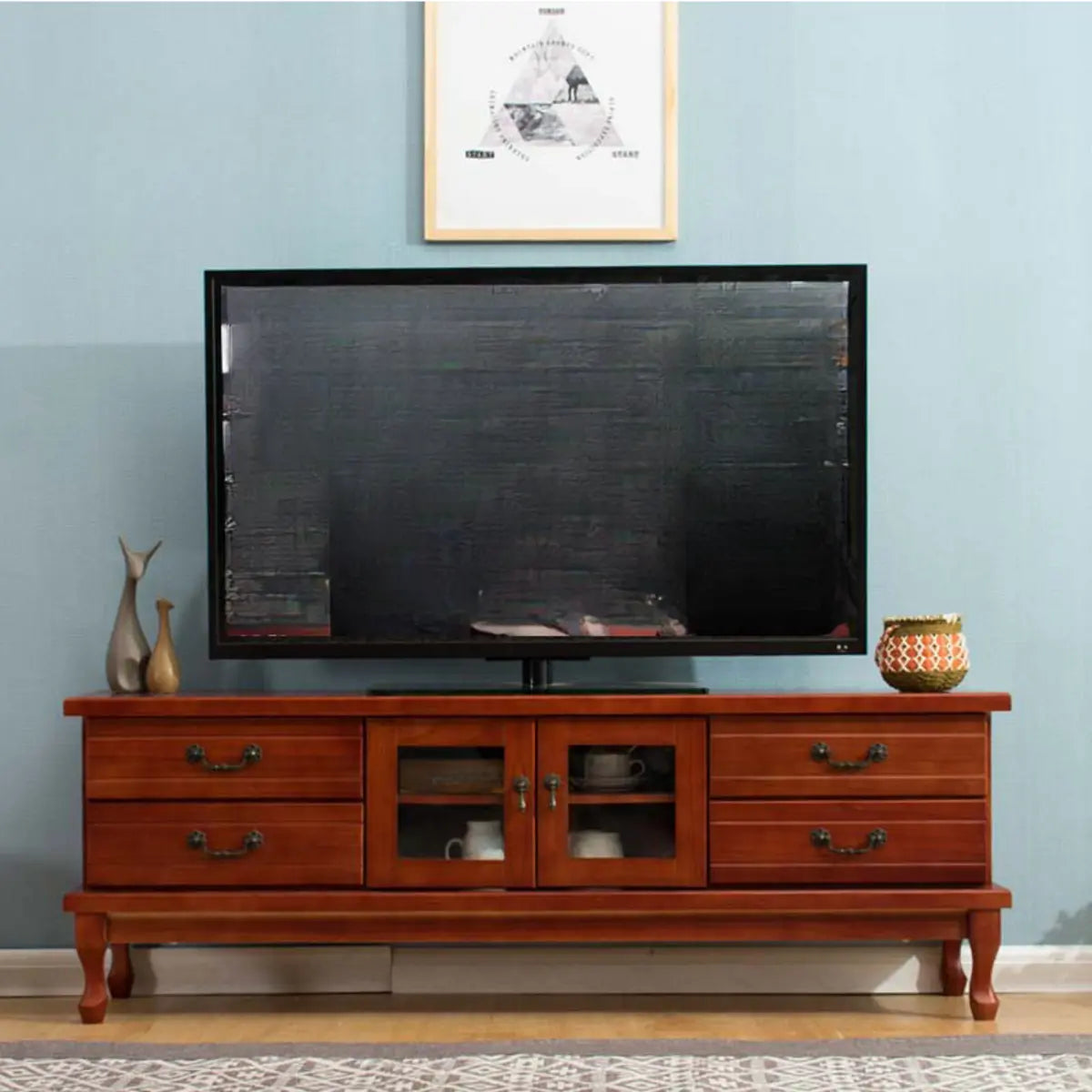 Burgundy Wooden TV Stand with Drawers and Cabinet Image - 5