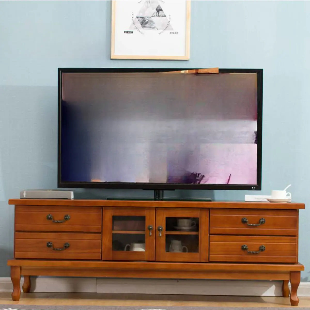 Burgundy Wooden TV Stand with Drawers and Cabinet Image - 7
