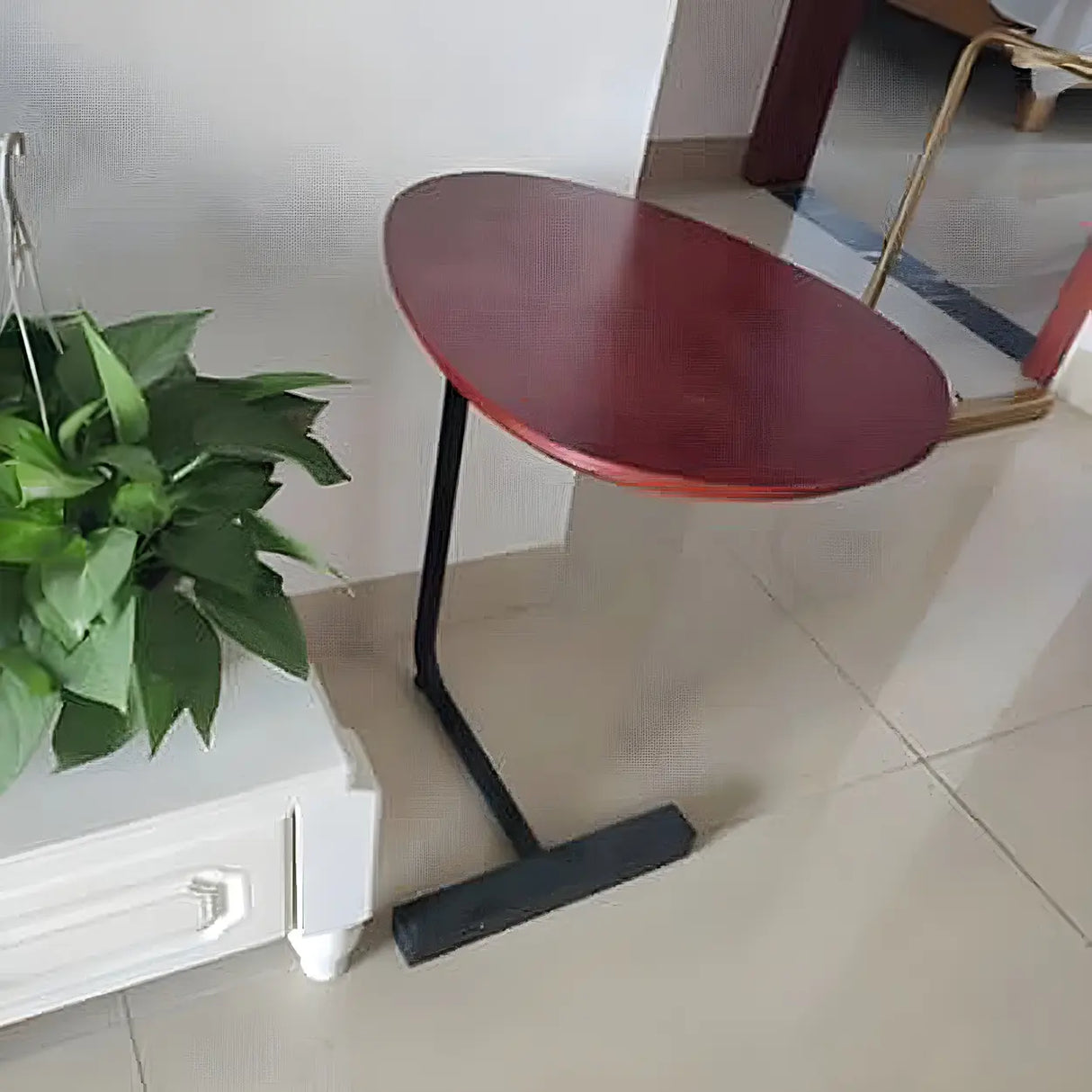 C-Shaped Metal Black Minimalist Pine Wood Side Table Image - 8