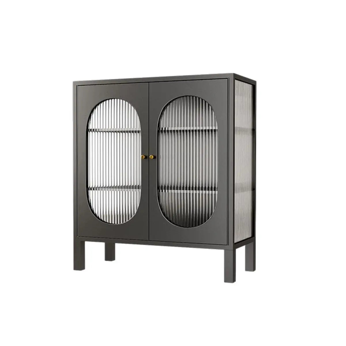 Cabinets Metal White Sideboard with Clear Glass Doors Image - 2