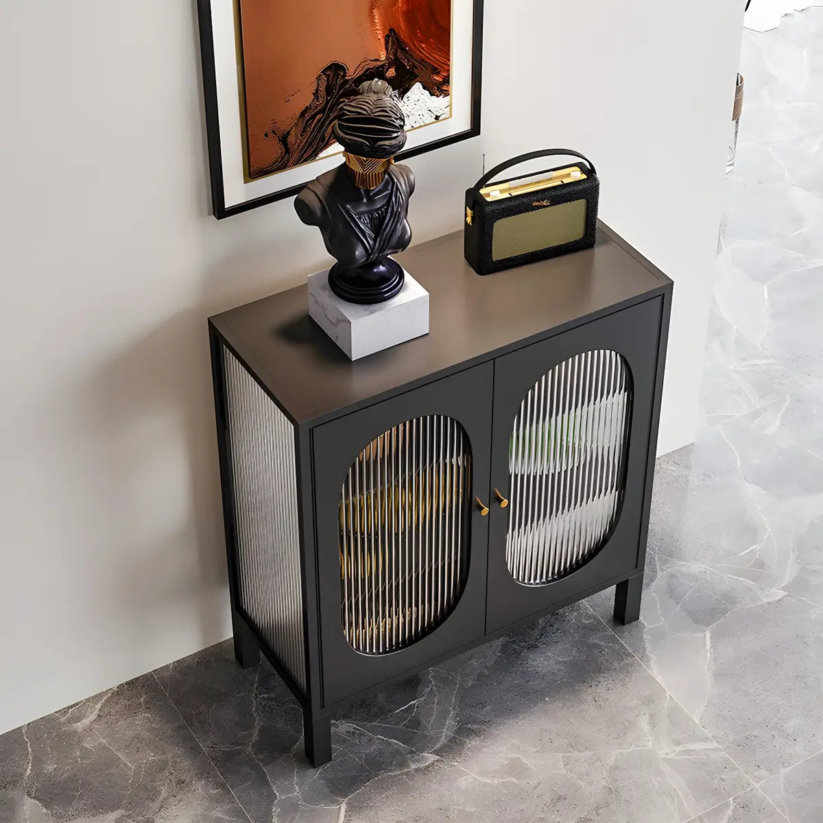 Cabinets Metal White Sideboard with Clear Glass Doors Image - 3