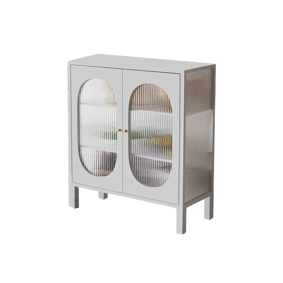 Cabinets Metal White Sideboard with Clear Glass Doors Image - 4