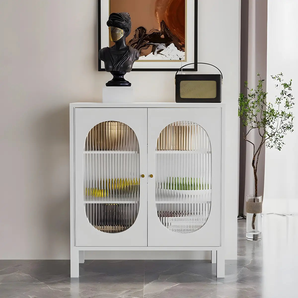 Cabinets Metal White Sideboard with Clear Glass Doors Image - 5