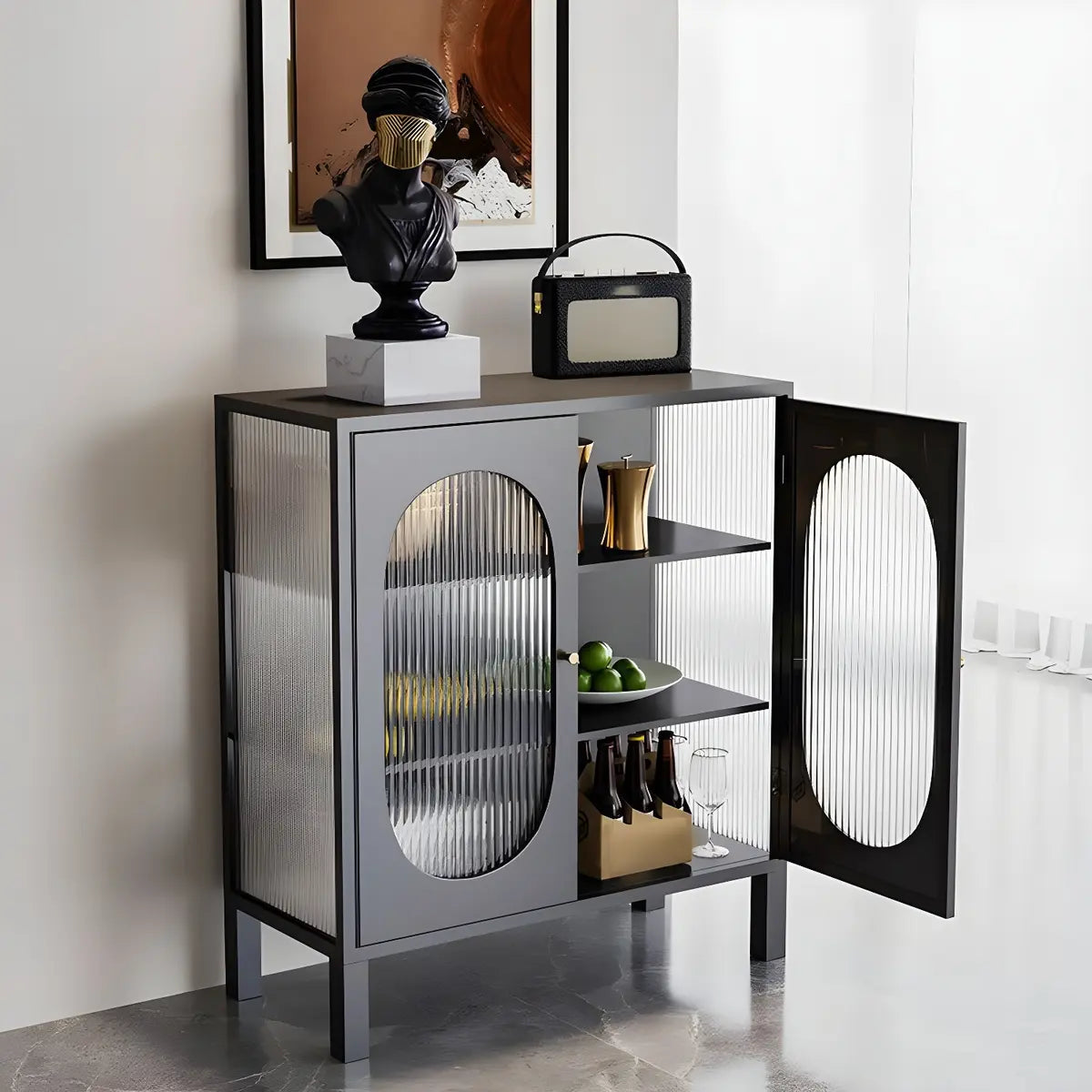 Cabinets Metal White Sideboard with Clear Glass Doors Image - 6