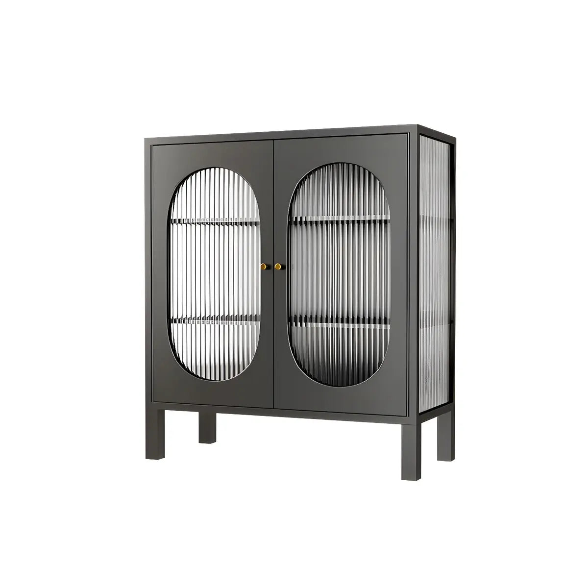 Cabinets Metal White Sideboard with Clear Glass Doors Image - 7