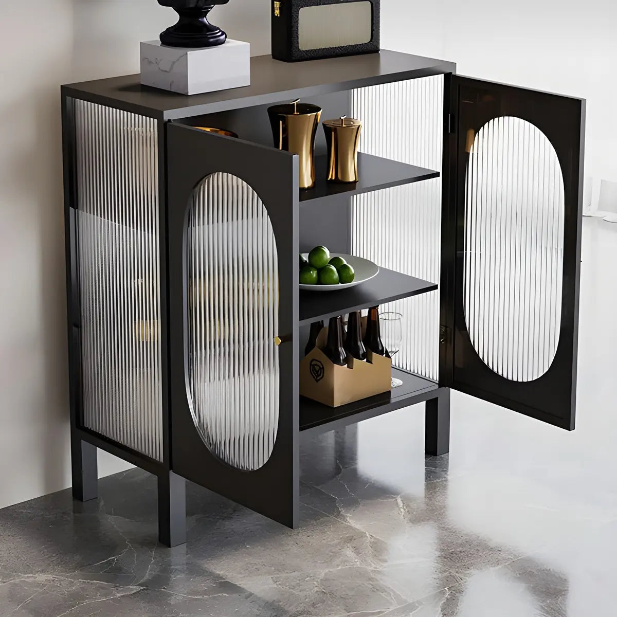 Cabinets Metal White Sideboard with Clear Glass Doors Image - 9