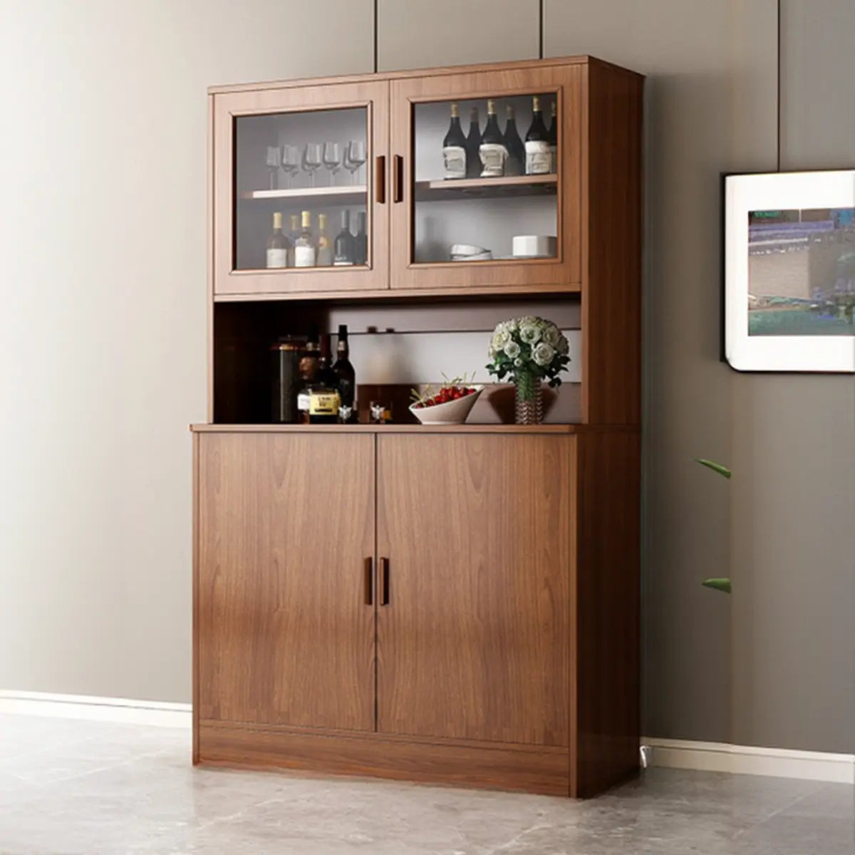 Cabinets Narrow Grey Wood Large Open Storage Buffet Image - 10