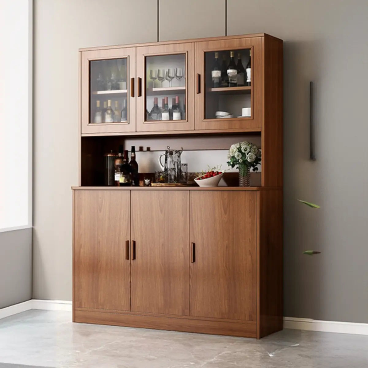 Cabinets Narrow Grey Wood Large Open Storage Buffet Image - 12