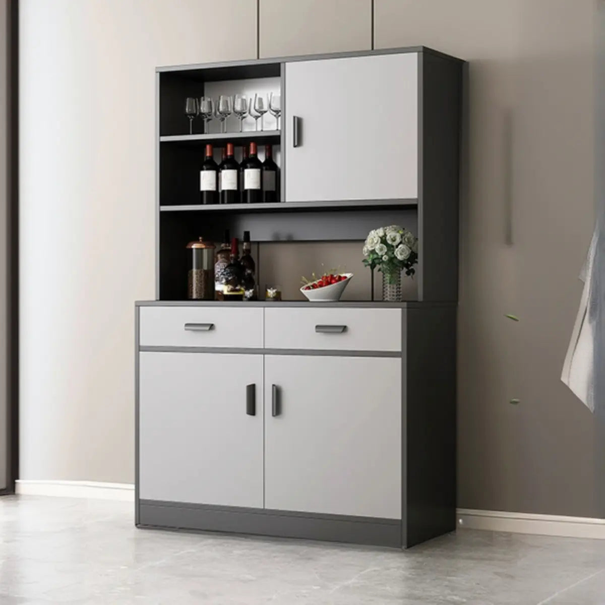 Cabinets Narrow Grey Wood Large Open Storage Buffet Image - 14