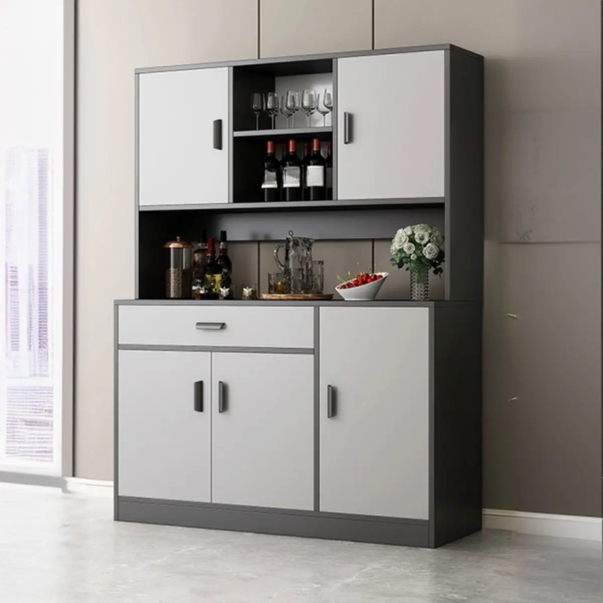 Cabinets Narrow Grey Wood Large Open Storage Buffet Image - 15