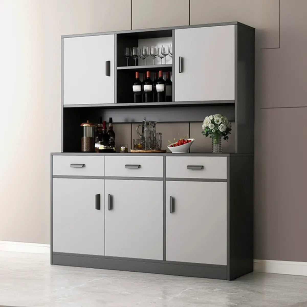 Cabinets Narrow Grey Wood Large Open Storage Buffet Image - 17