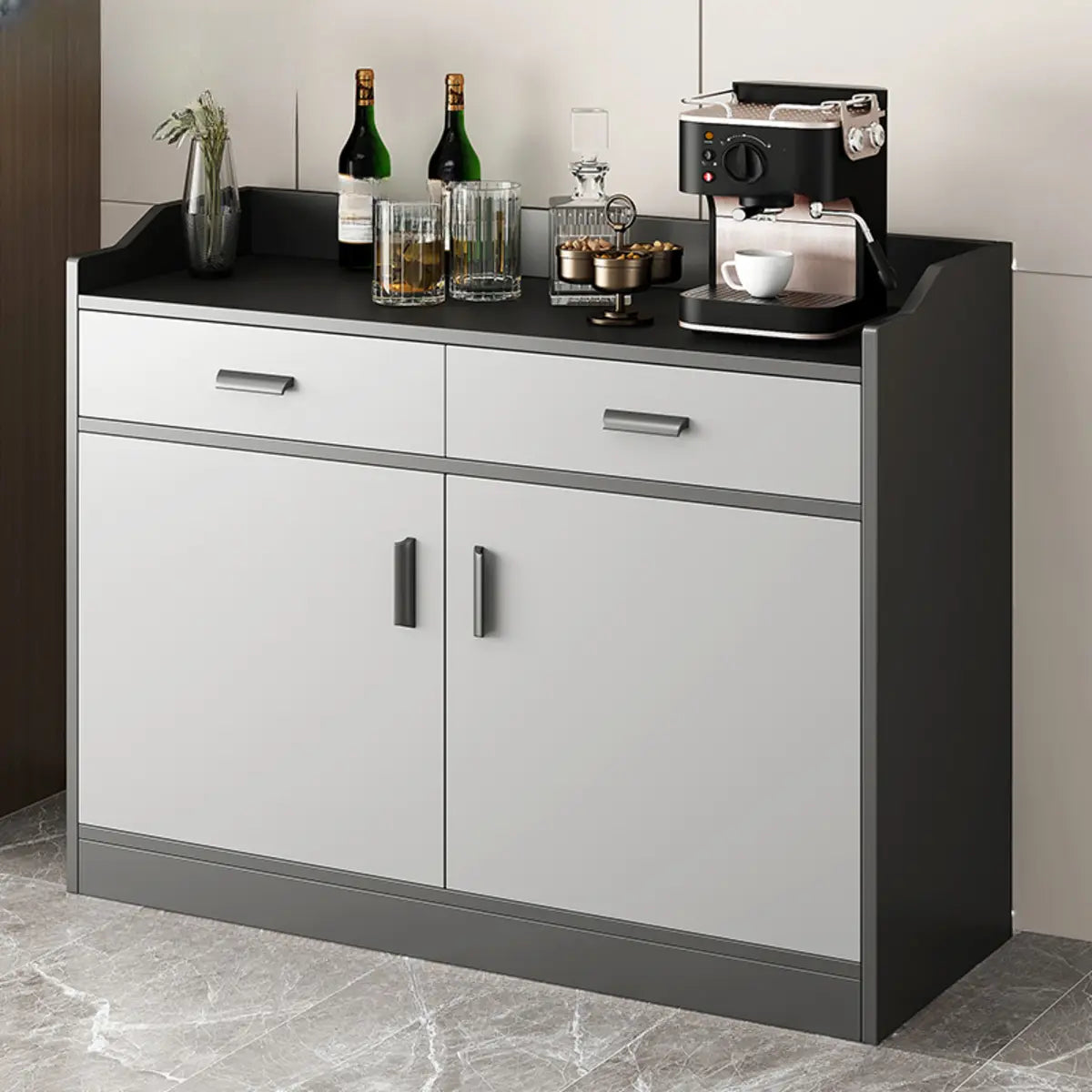 Cabinets Narrow Grey Wood Large Open Storage Buffet Image - 19