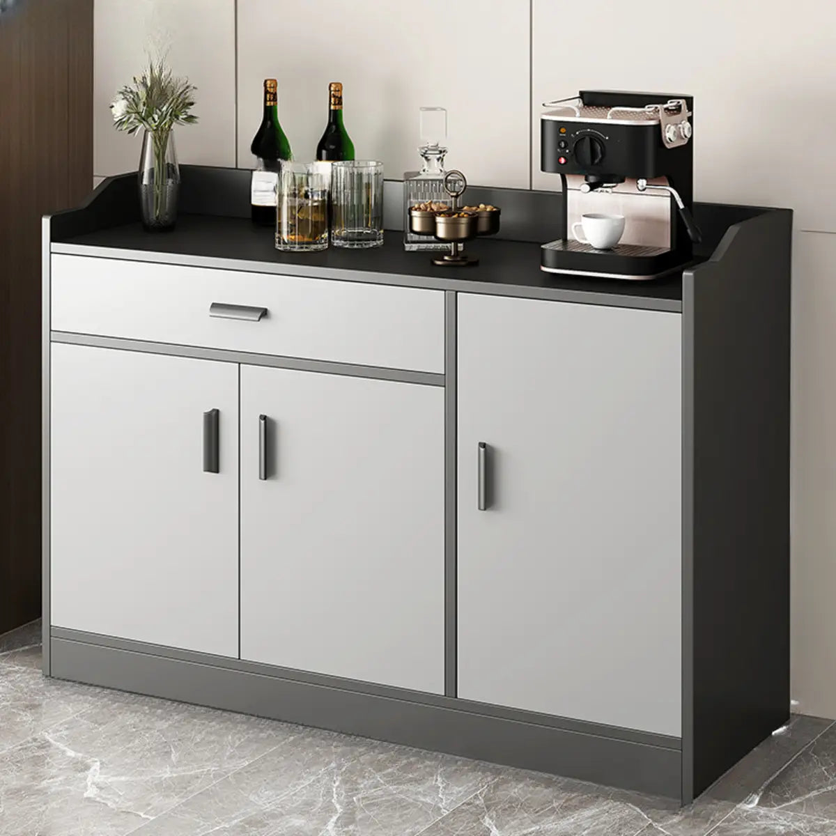 Cabinets Narrow Grey Wood Large Open Storage Buffet Image - 21