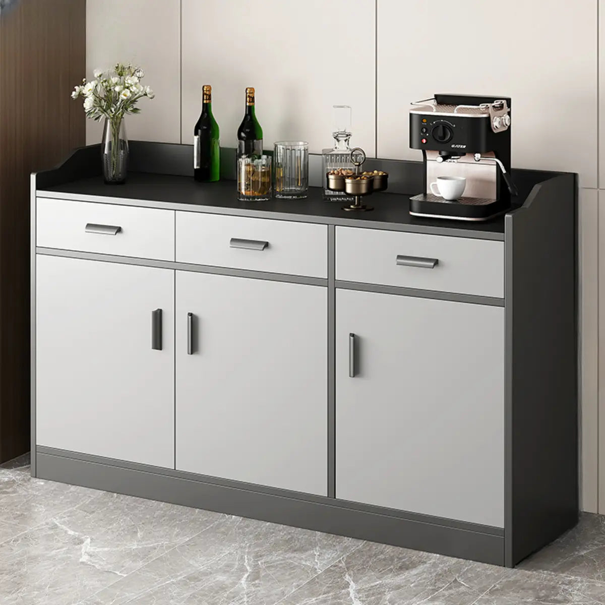 Cabinets Narrow Grey Wood Large Open Storage Buffet Image - 22