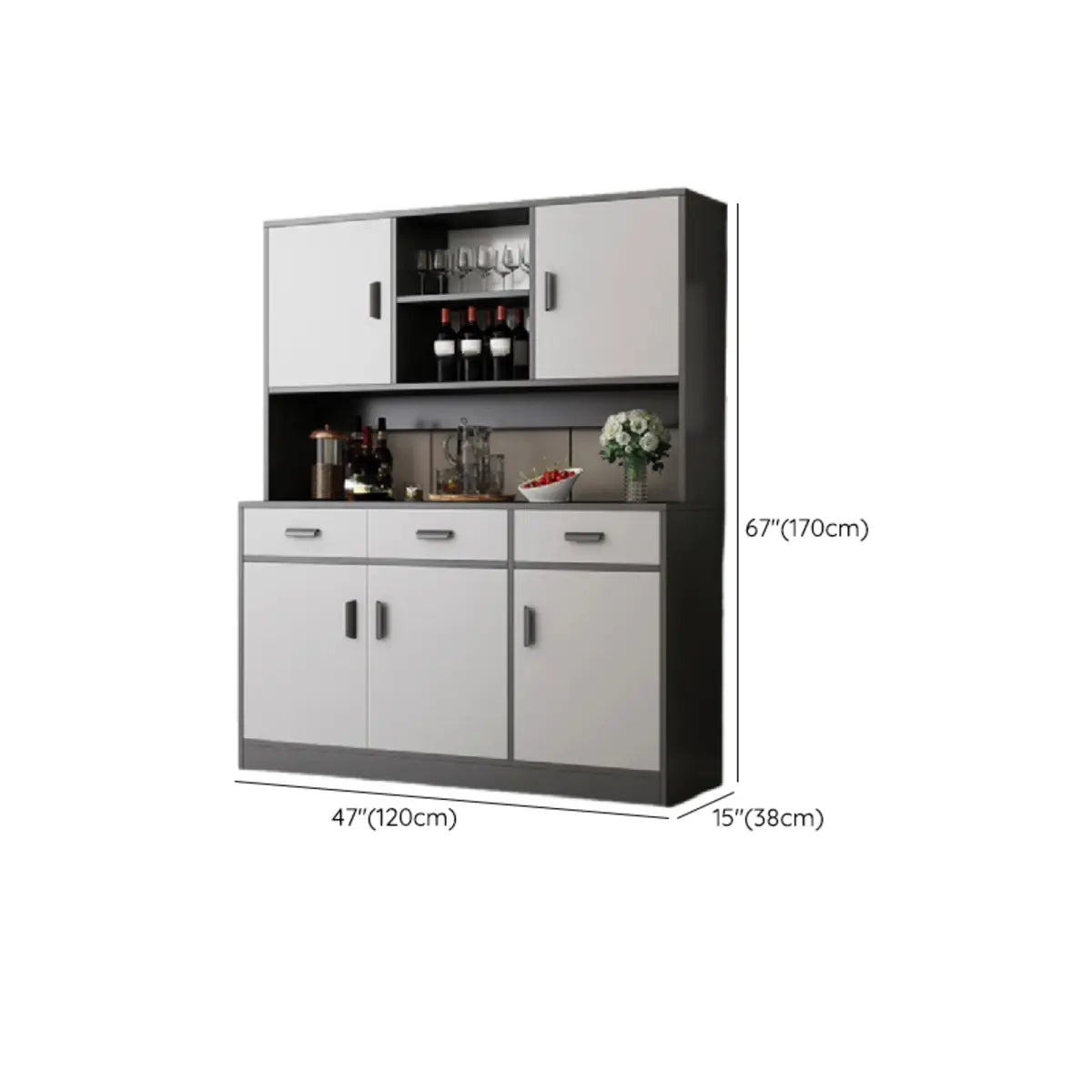 Cabinets Narrow Grey Wood Large Open Storage Buffet