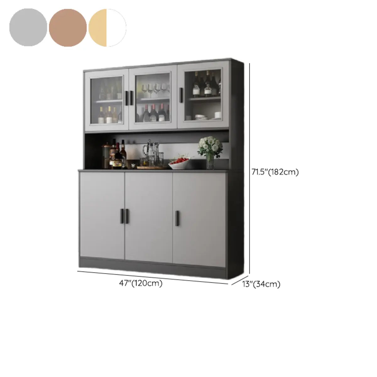 Cabinets Narrow Grey Wood Large Open Storage Buffet Image - 24