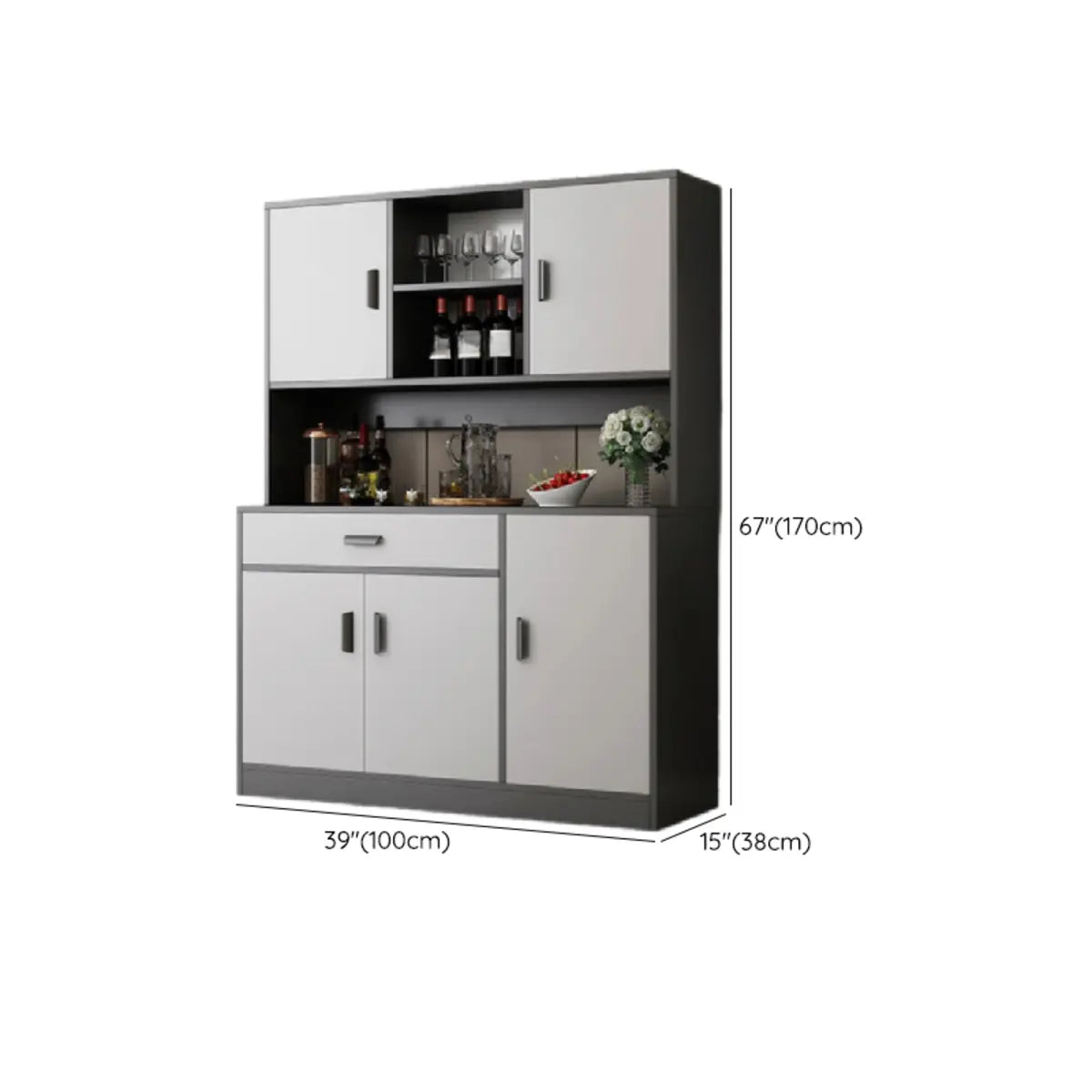 Cabinets Narrow Grey Wood Large Open Storage Buffet Image - 28