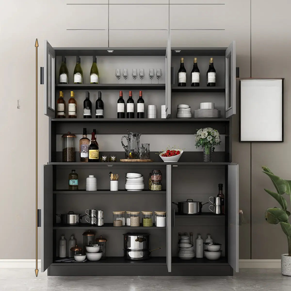 Cabinets Narrow Grey Wood Large Open Storage Buffet Image - 5