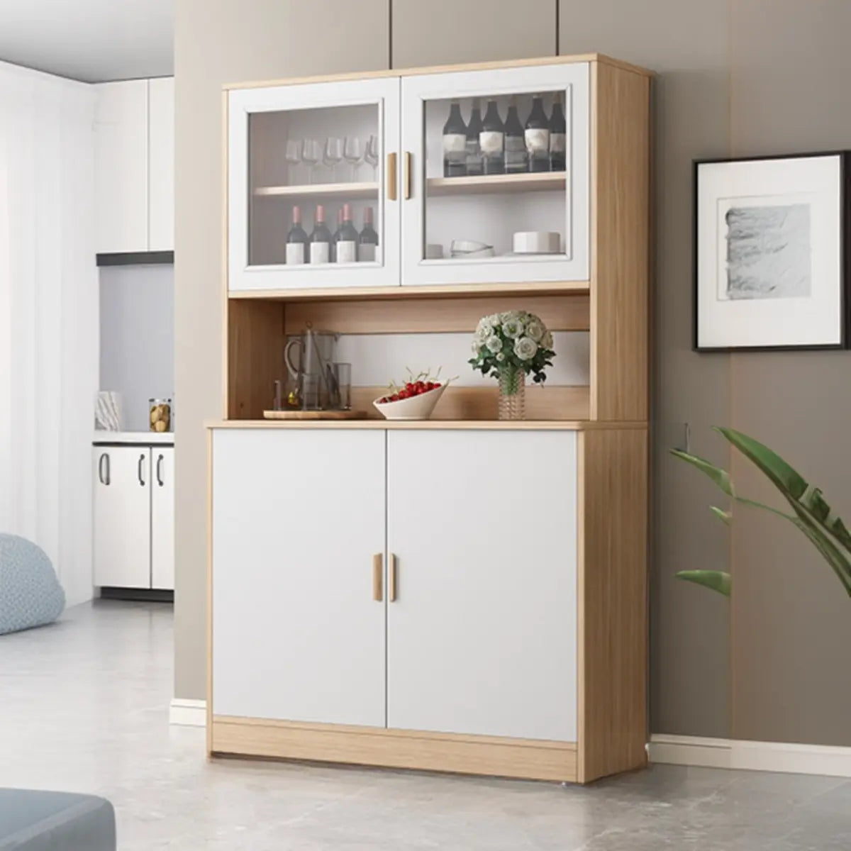 Cabinets Narrow Grey Wood Large Open Storage Buffet Image - 6