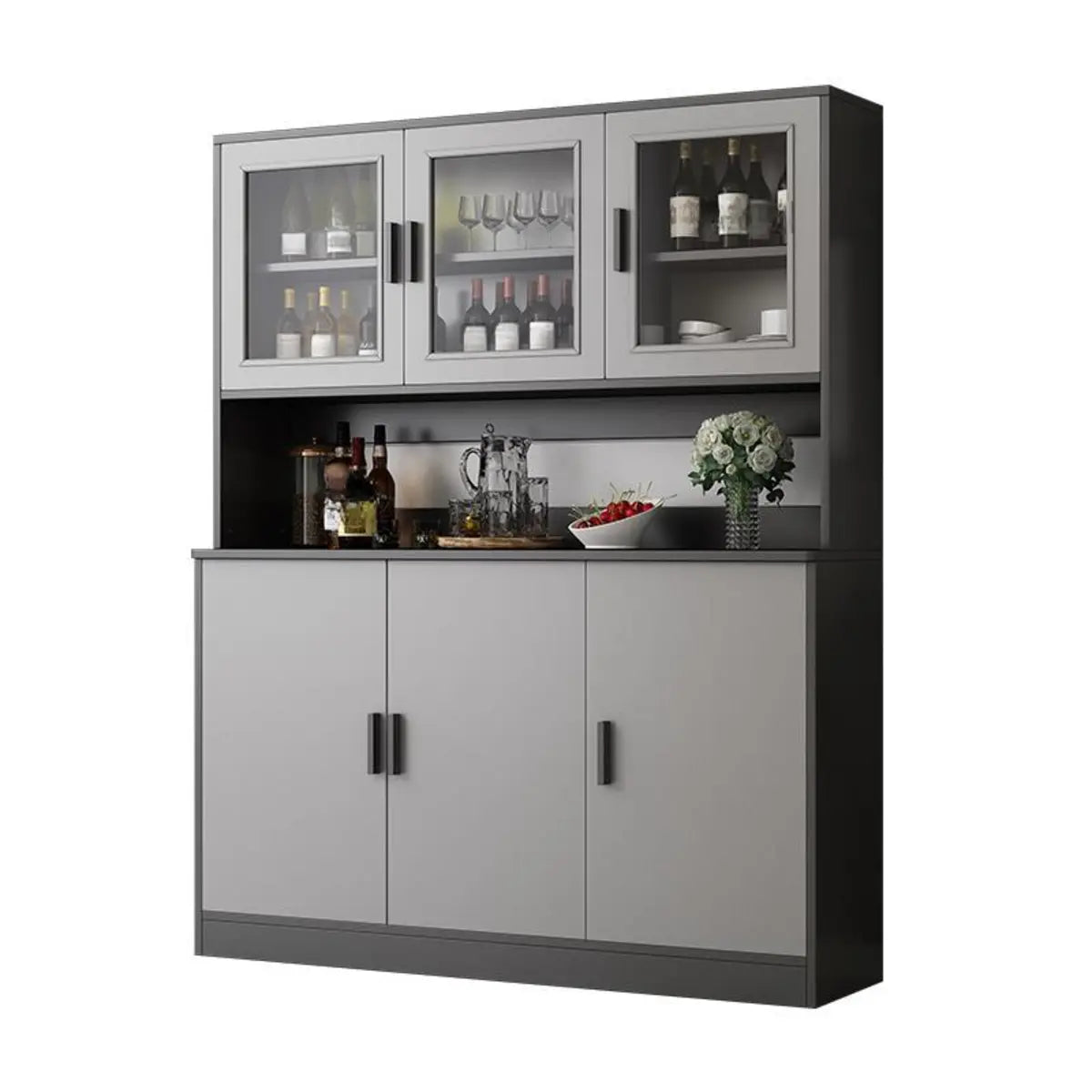 Cabinets Narrow Grey Wood Large Open Storage Buffet Image - 7
