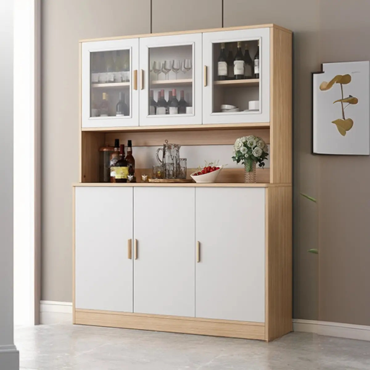 Cabinets Narrow Grey Wood Large Open Storage Buffet Image - 8