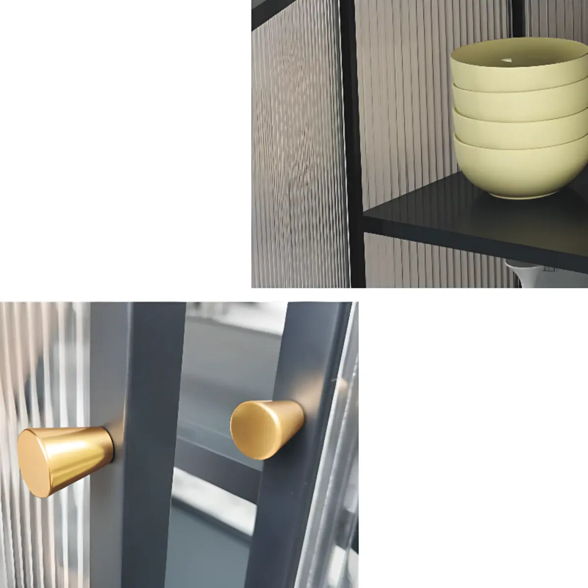 Cabinets Shelves Metal Black Buffet with Glass Doors Image - 7