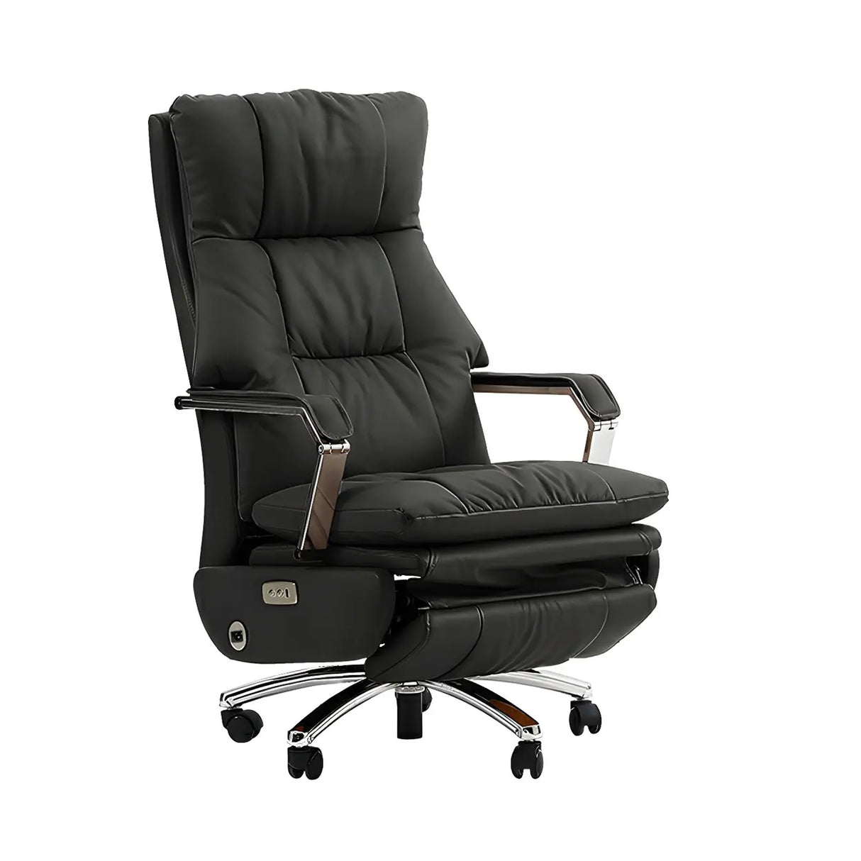 Casters Orange Reclining Leather Swivel Office Chair Image - 10