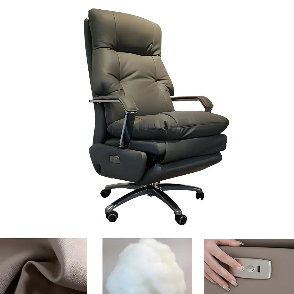 Casters Orange Reclining Leather Swivel Office Chair Image - 5