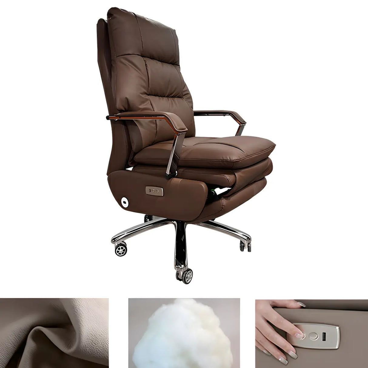 Casters Orange Reclining Leather Swivel Office Chair Image - 7