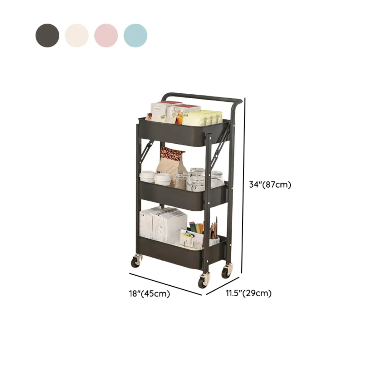 Casual 3-Tier Rolling Foldable Steel Bookcase Cart