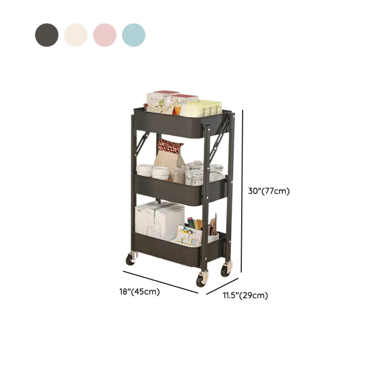 Casual 3-Tier Rolling Foldable Steel Bookcase Cart Image - 14