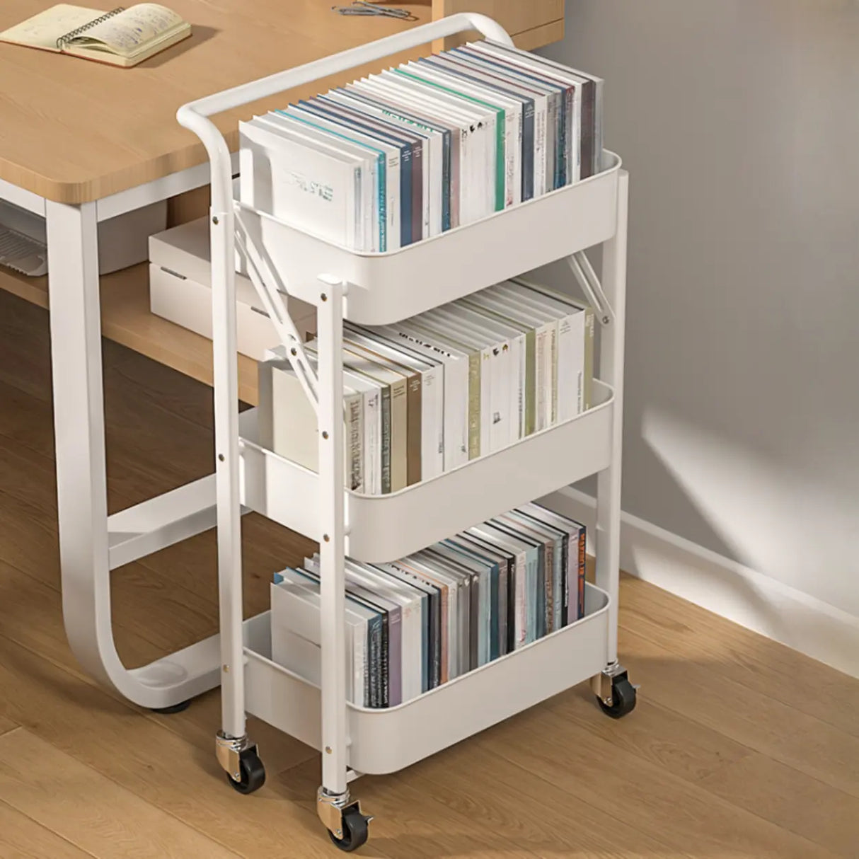 Casual 3-Tier Rolling Foldable Steel Bookcase Cart Image - 1