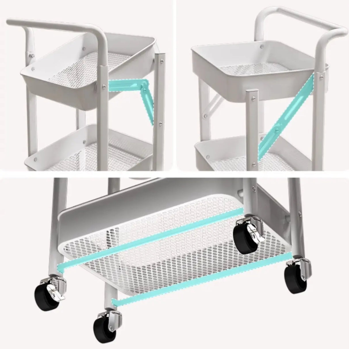 Casual 3-Tier Rolling Foldable Steel Bookcase Cart Image - 4