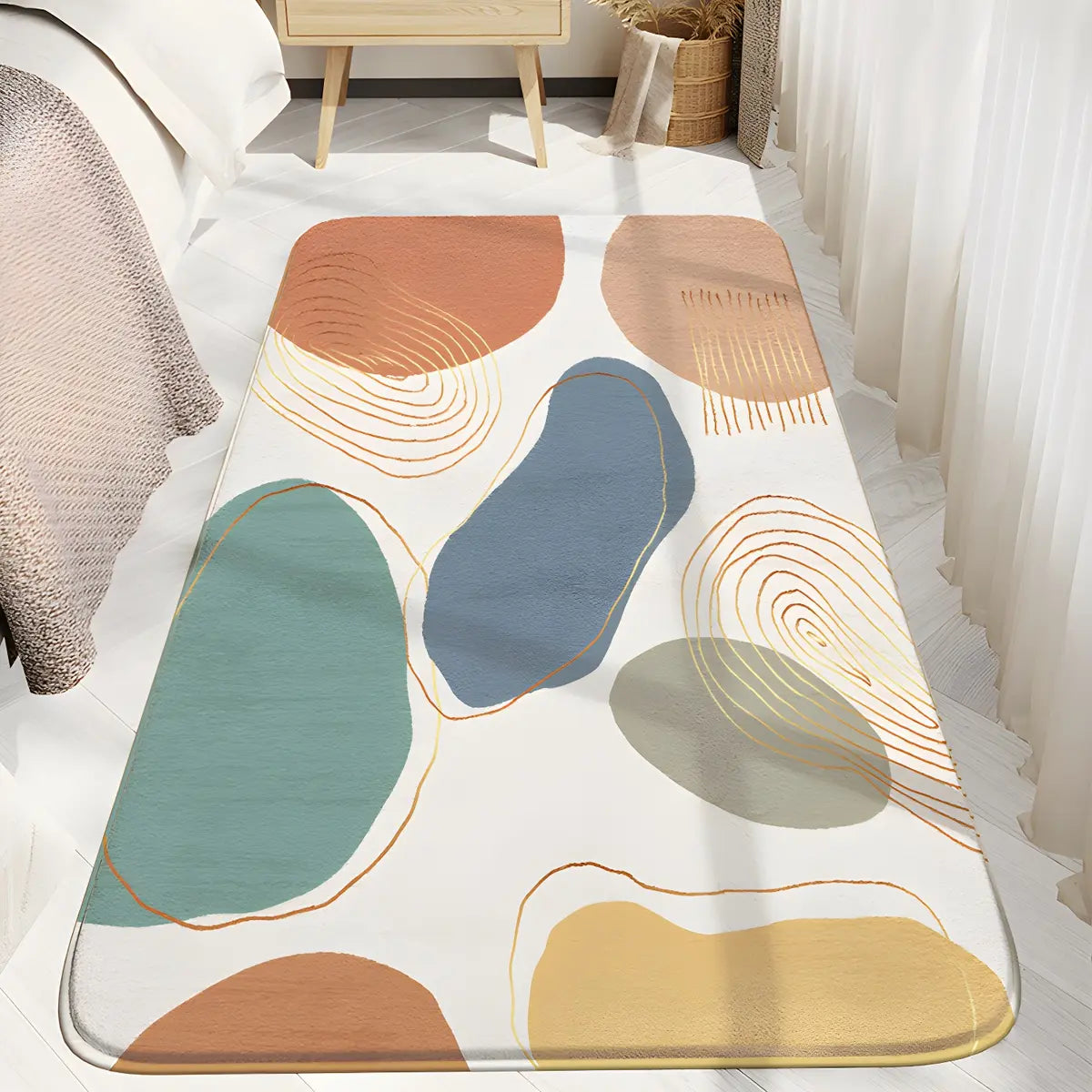 Casual Abstract Long Strip Sherpa Non-slip Area Rug Image - 1